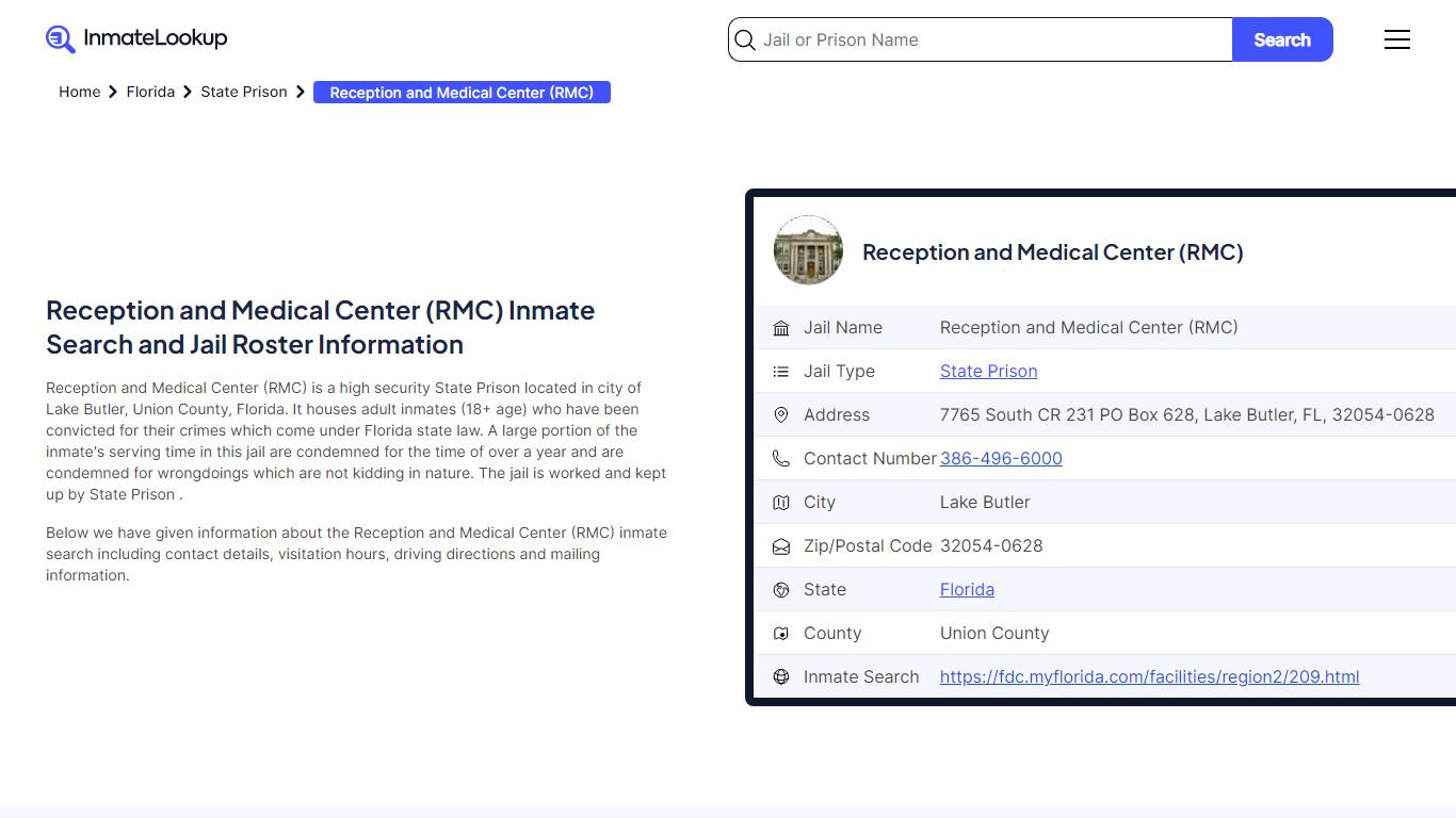 Reception and Medical Center (RMC) Inmate Search, Jail ... - Inmate Lookup